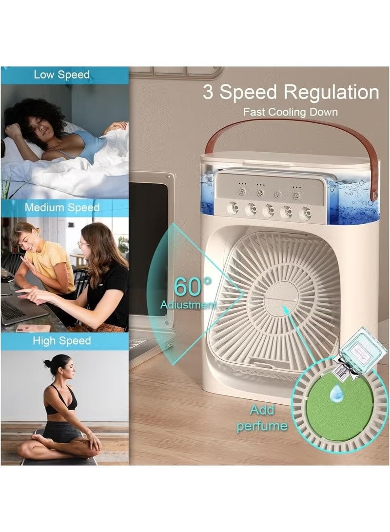 3-in-1 Portable Air Cooler Fan - Personal Desktop Humidifier with 600ML Water Tank, 7-Color LED Night Light, 3 Wind Speeds & 3 Spray Modes - USB Rechargeable Evaporative Cooling Fan for Home, Office & Travel - Image 4
